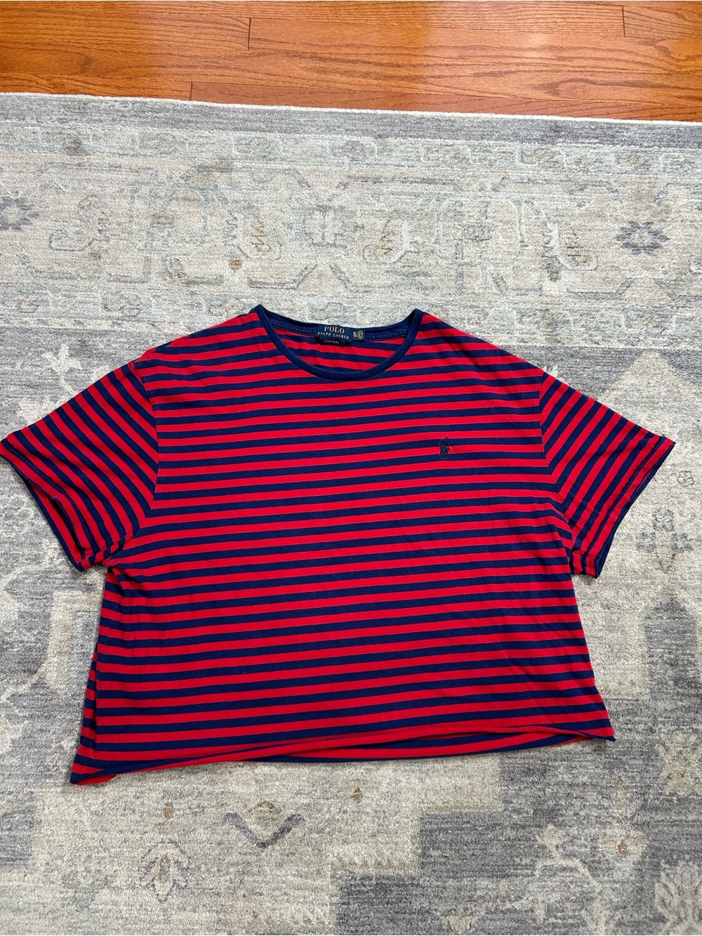 Polo Ralph Lauren Women’s XL Cropped Striped T-Shirt Navy Red Classic Fit